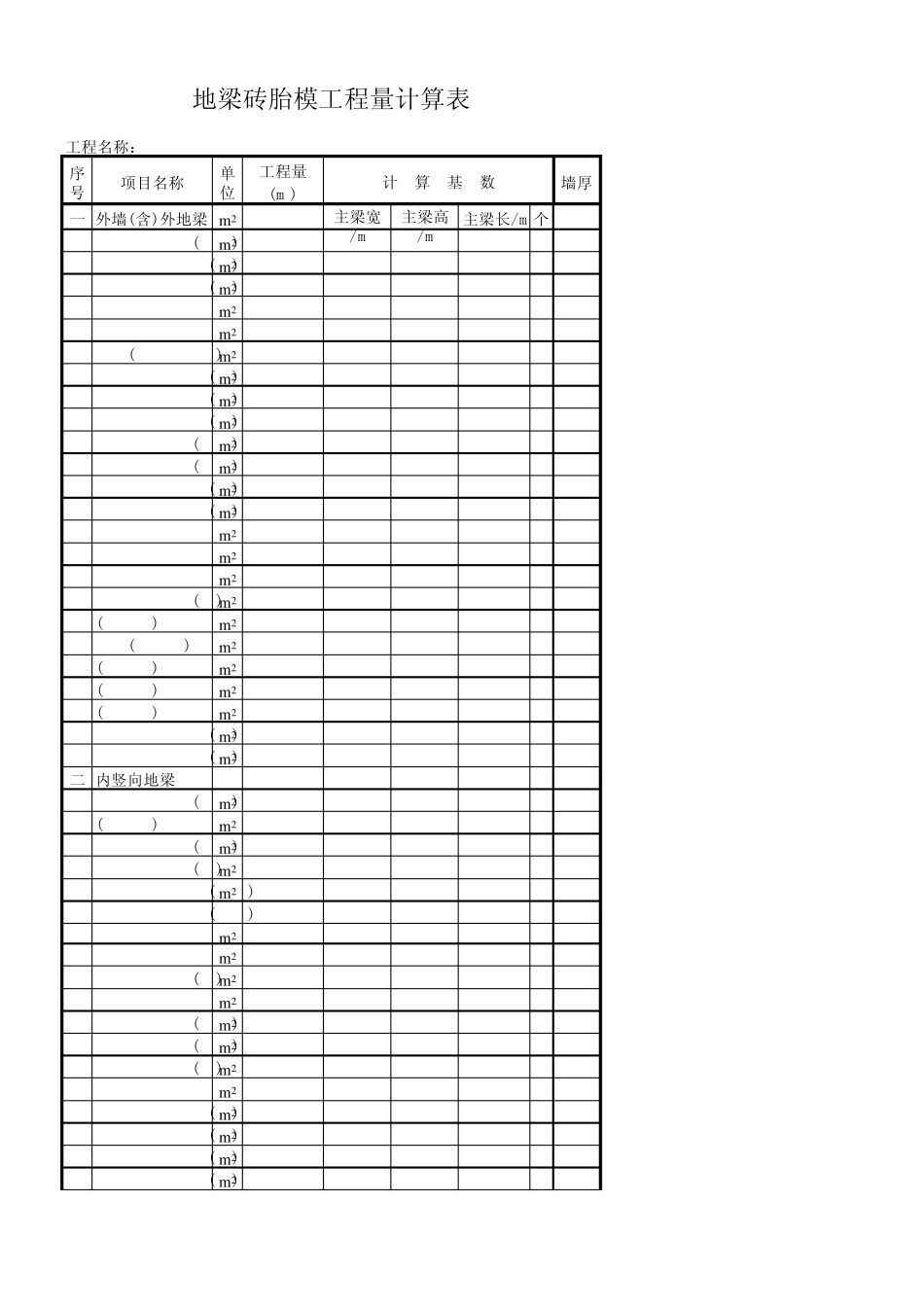 砖胎膜计算表_第1页