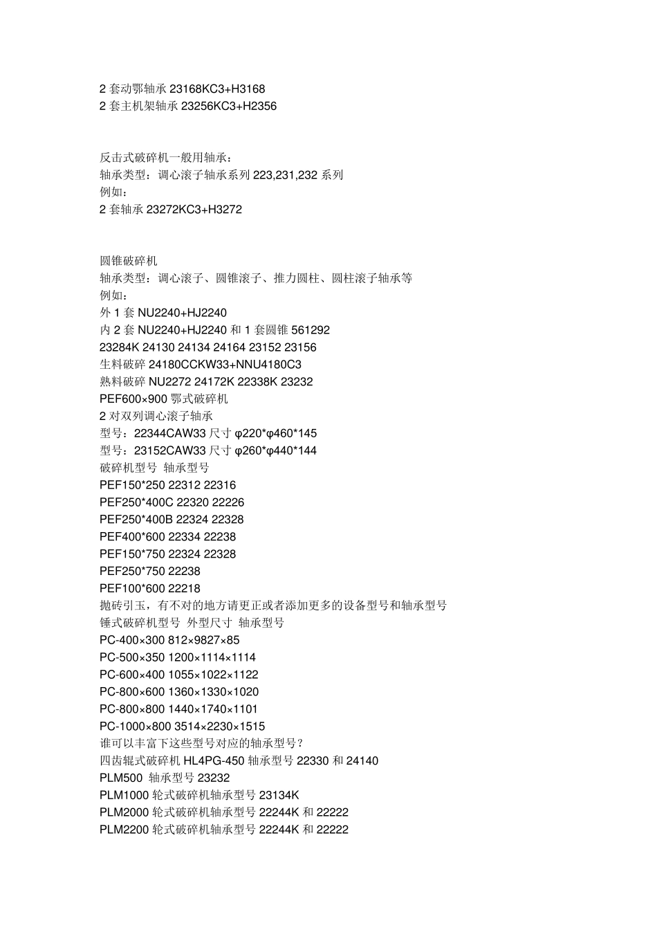 破碎机轴承常用轴承型号_第3页