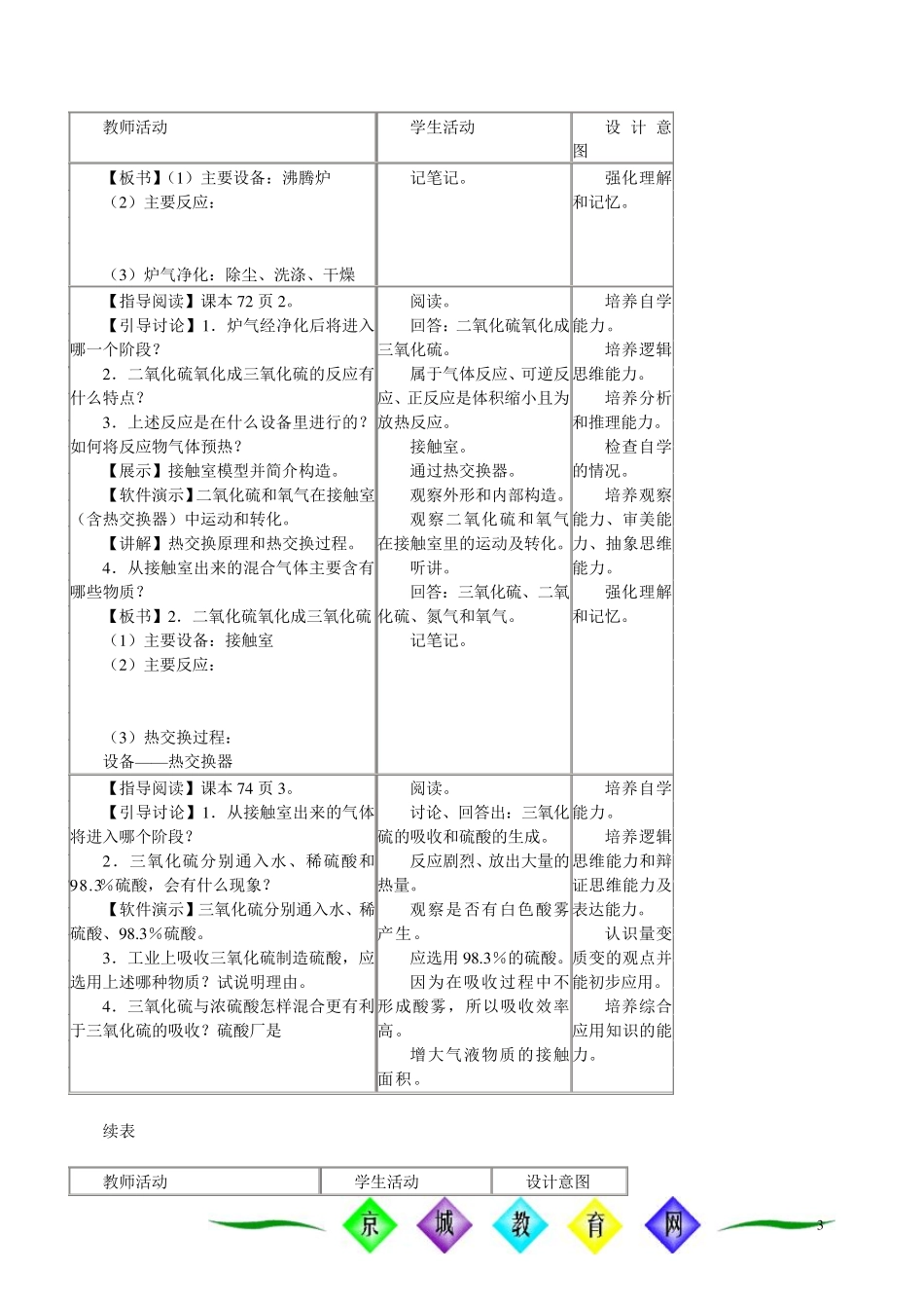 硫酸的工业制法接触法教案_第3页