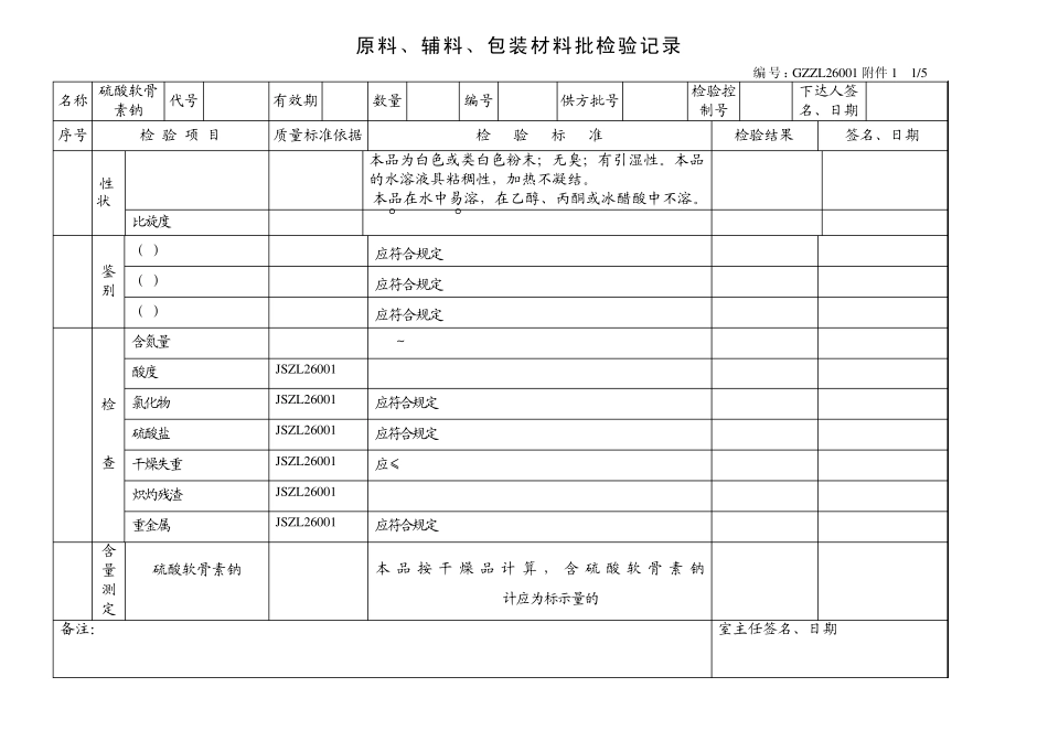 硫酸软骨素检验记录_第1页