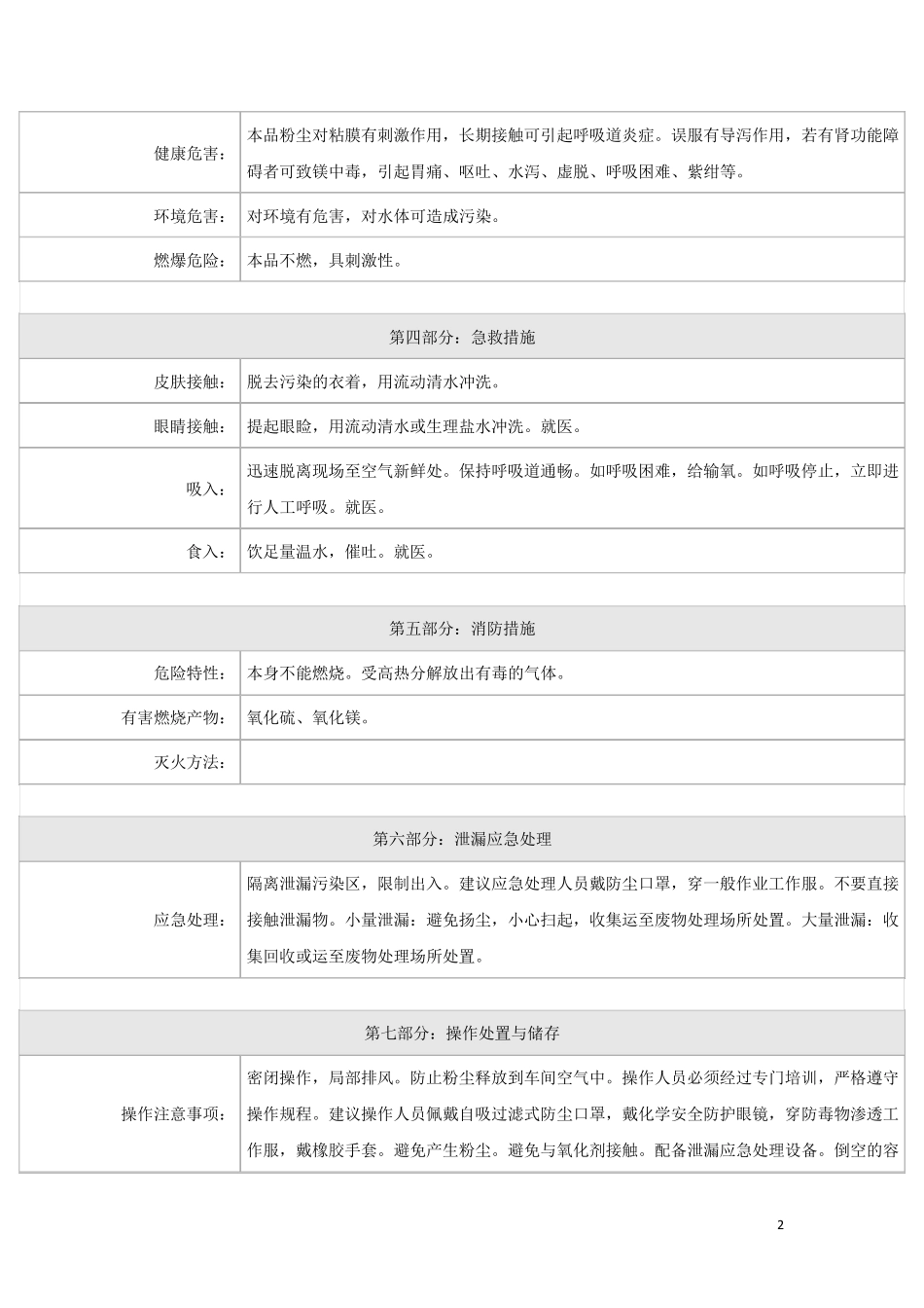 硫酸镁安全技术说明书_第2页