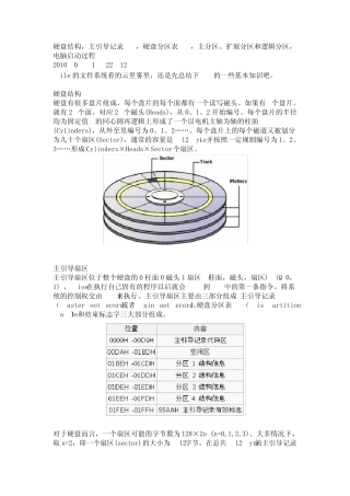 硬盘结构,主引导记录MBR,硬盘分区表DPT,主分区、扩展分区和逻辑分区