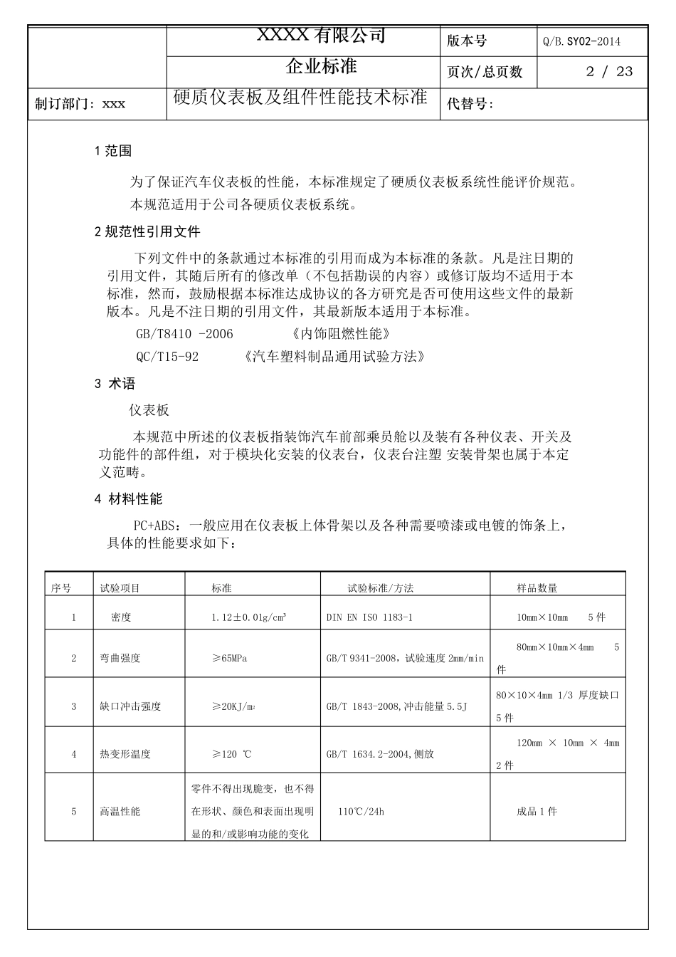 硬质仪表板材料性能技术要求_第2页