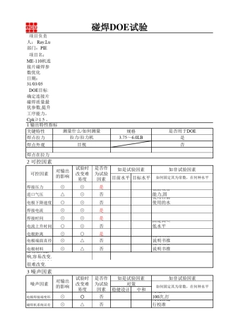 碰焊DOE试验