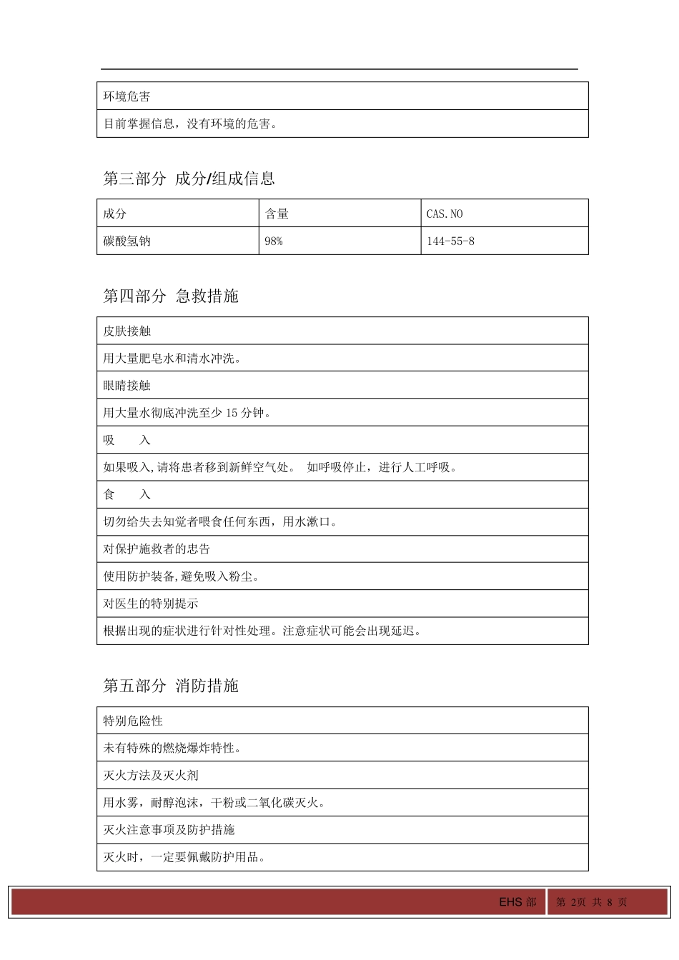 碳酸氢钠最新版MSDS化学品安全技术说明书_第2页