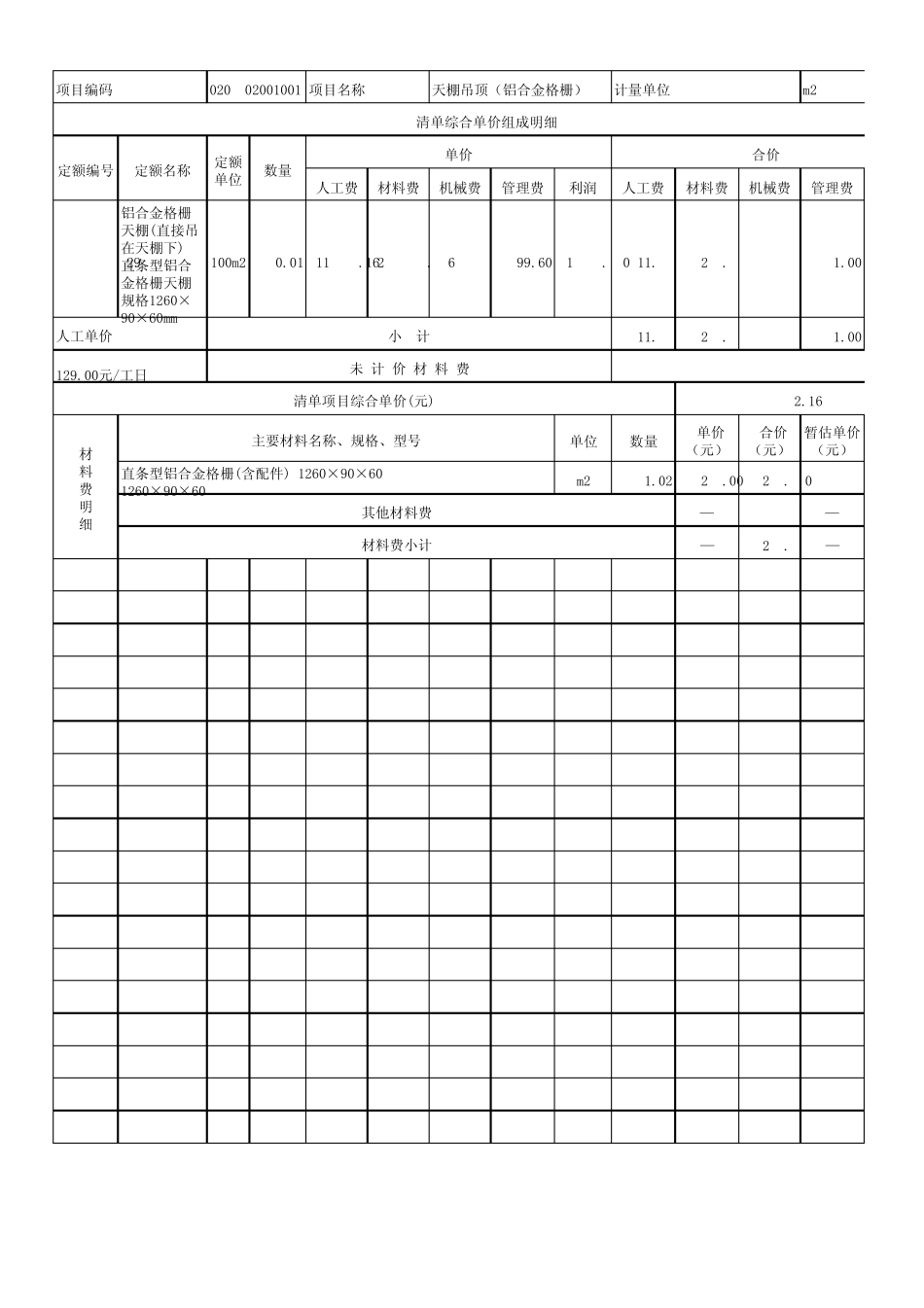 示例综合单价分析表_第2页