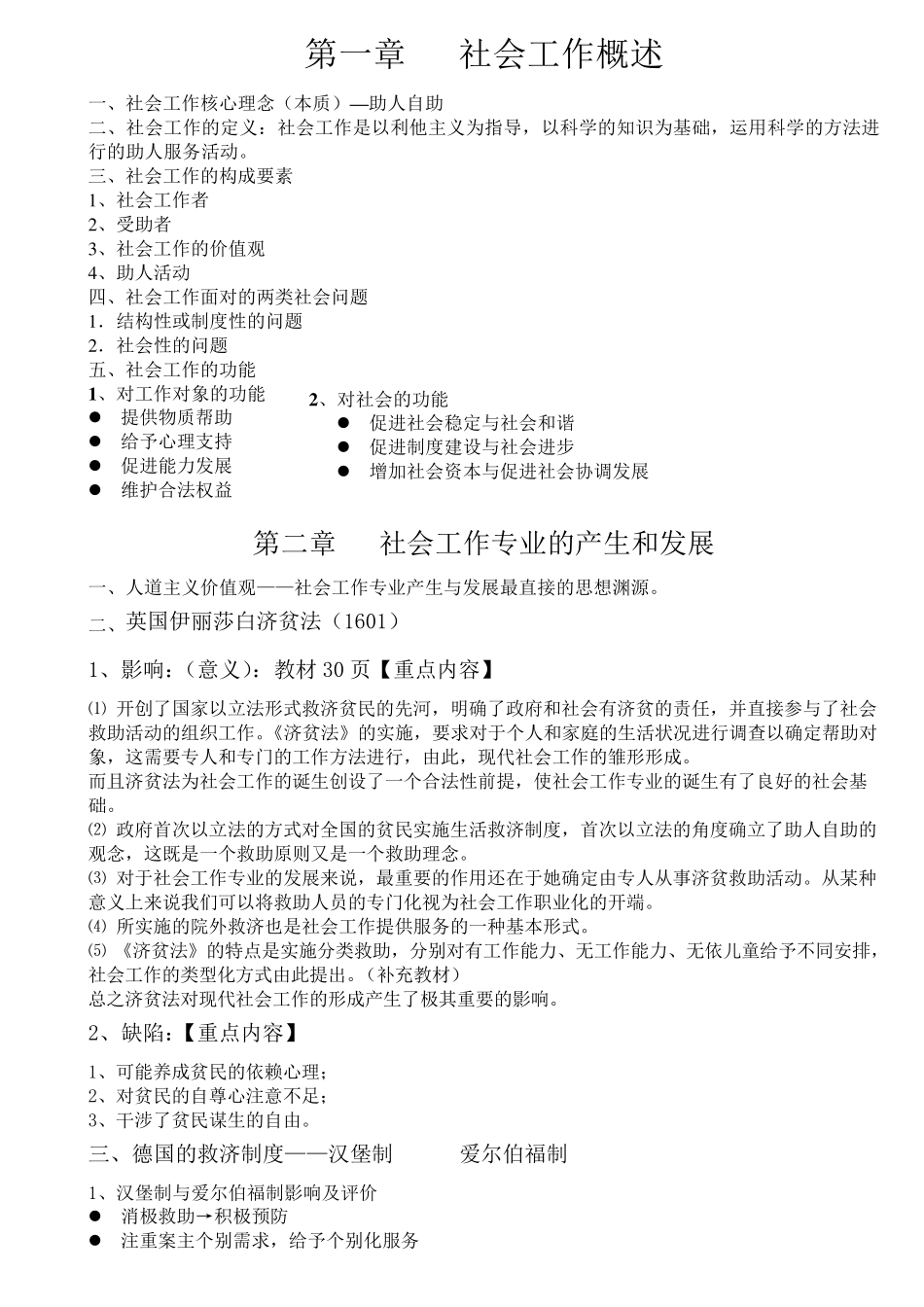 社会工作导论各章重点_第1页