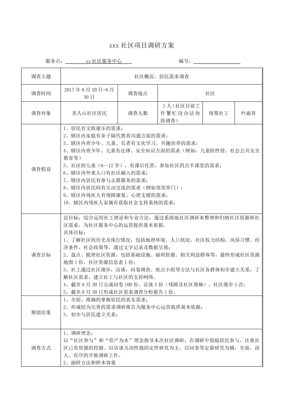 社会工作项目调研方案(含问卷及访谈提纲)_第1页