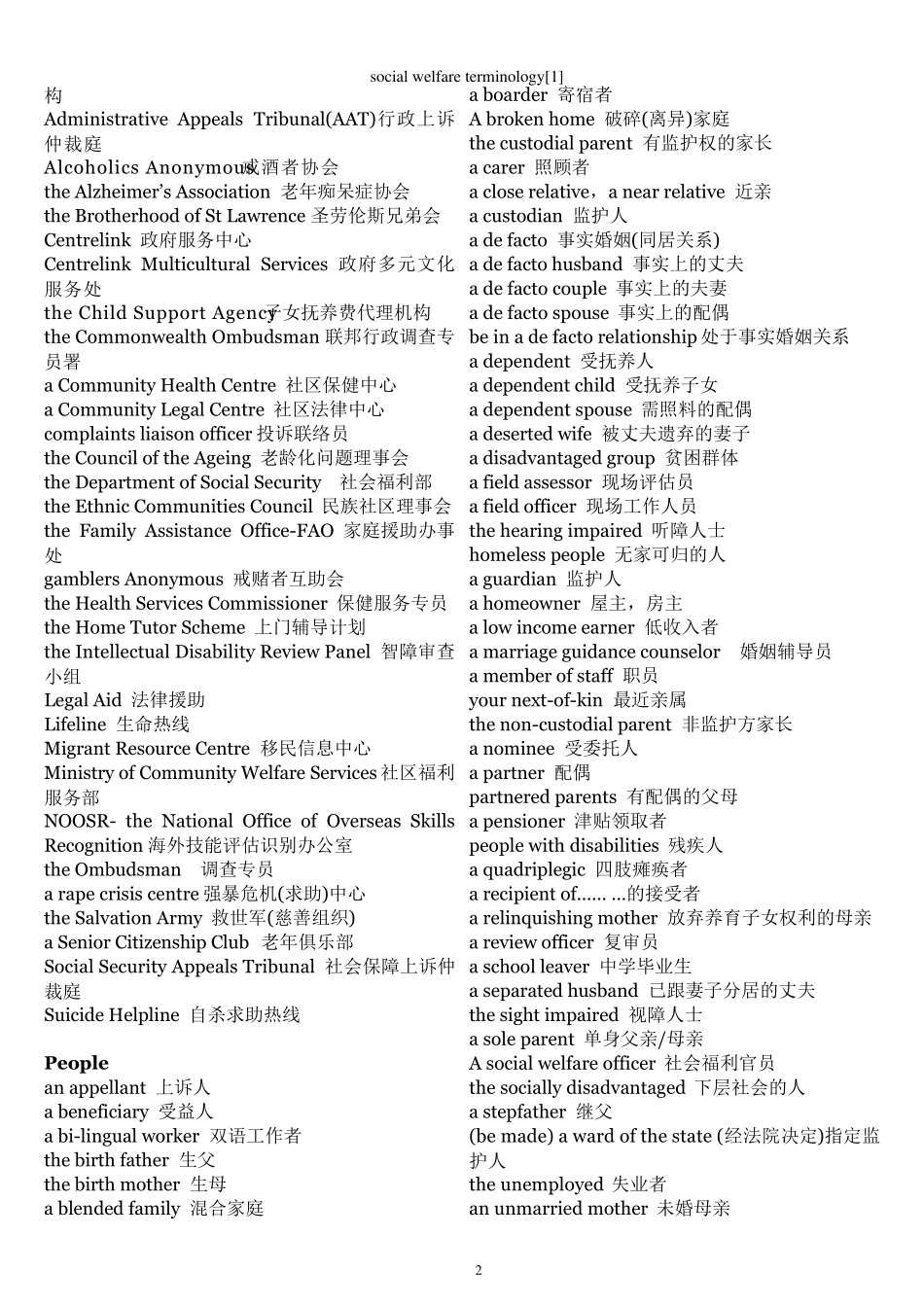 社会福利专业词汇socialwelfareterminology_第2页
