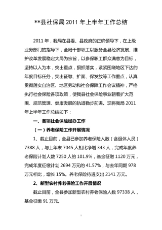 社保局上半年工作总结