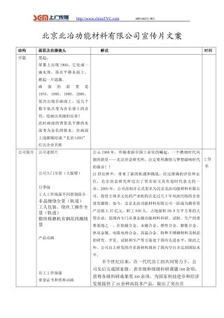 北京北冶功能材料有限公司宣传片创意文案及解说词