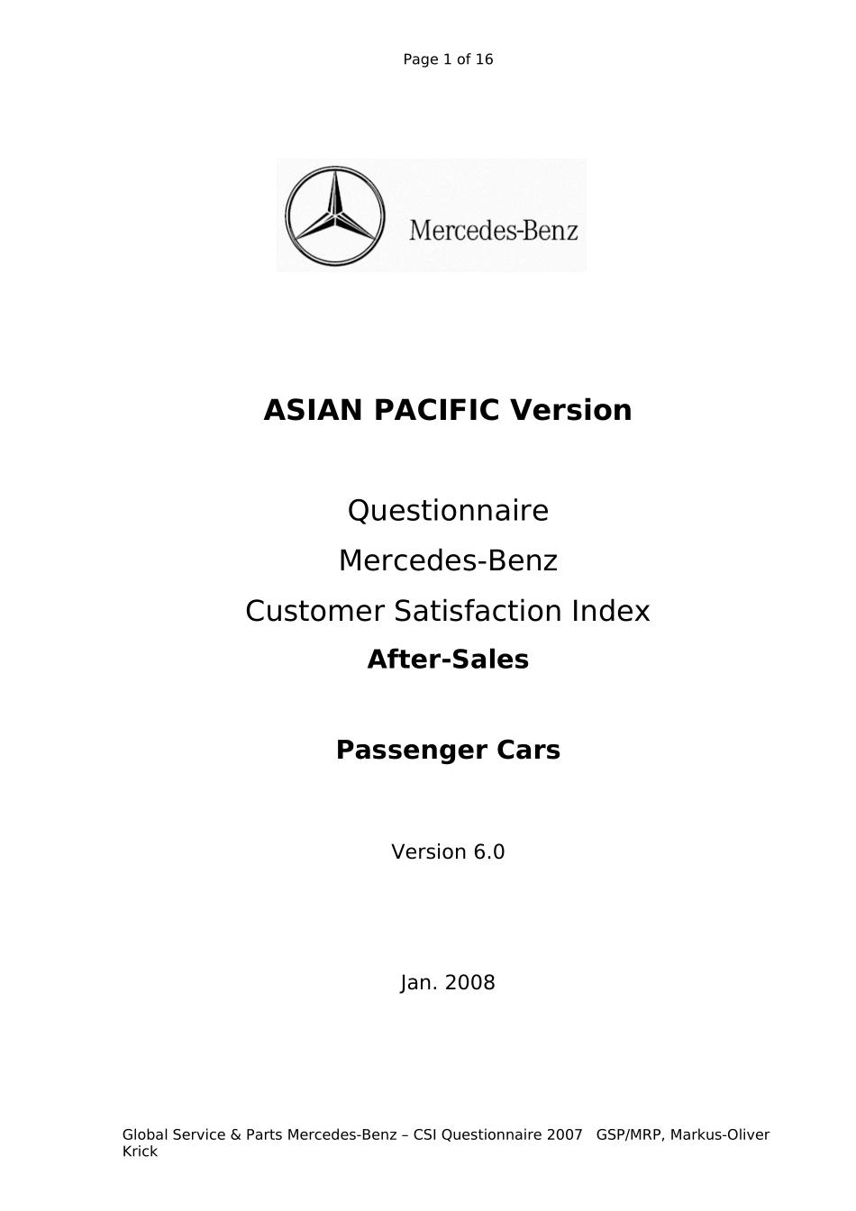奔驰售后服务满意度调查问卷_第1页