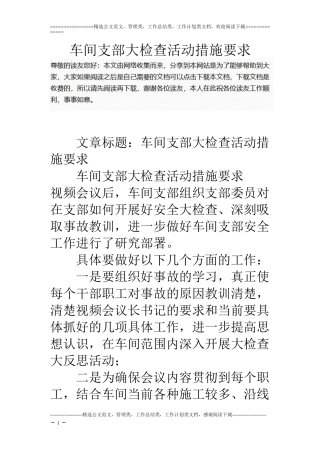 车间支部大检查活动措施要求