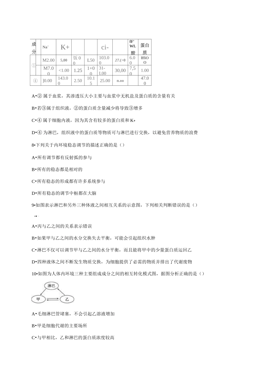 第1章 人体的内环境和稳态练习试题(含答案)_第3页