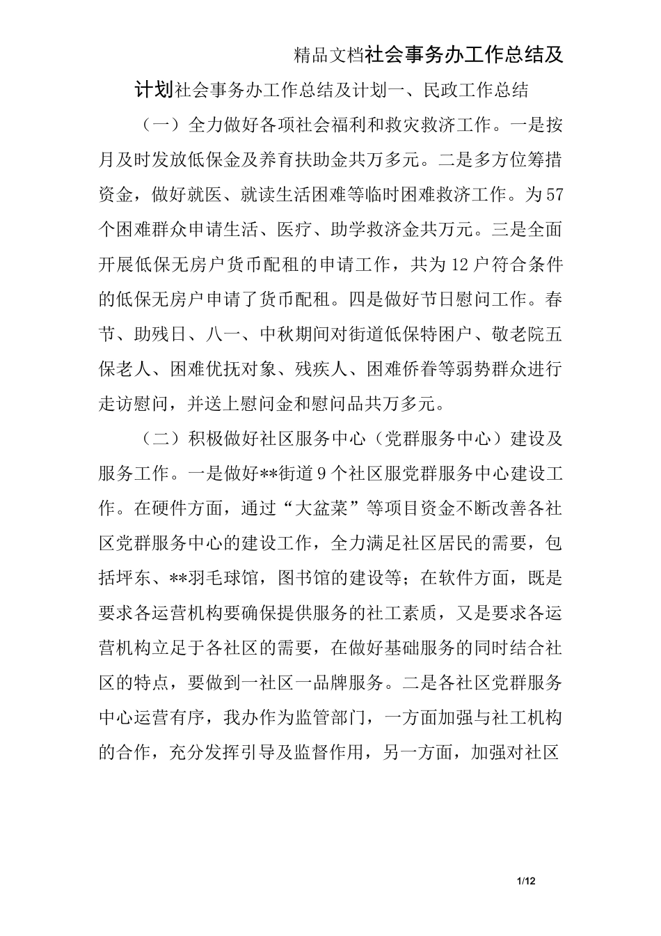 社会事务办工作总结及计划_第1页