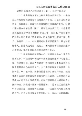 社会事务办工作总结及计划