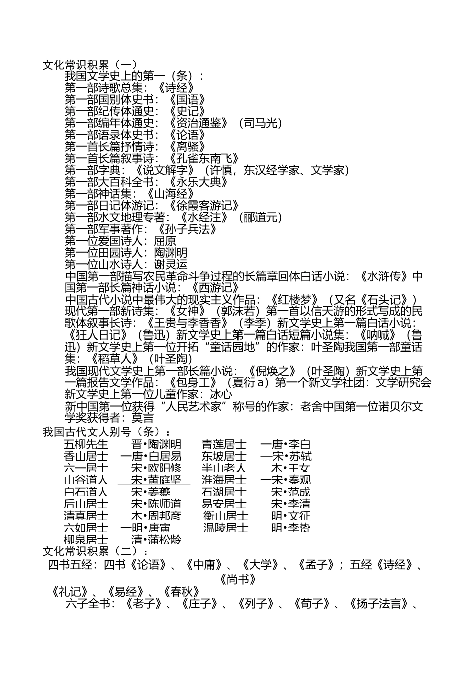 小学语文常识积累_第1页