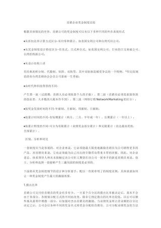 直销企业奖金制度比较