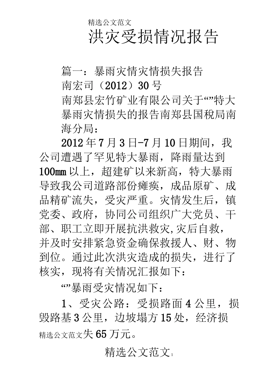 洪灾受损情况报告_第1页