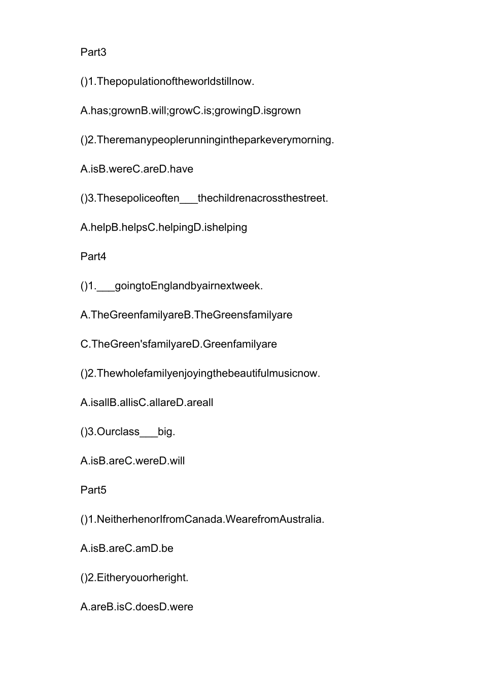 初中英语主谓一致练习题及答案 _第2页