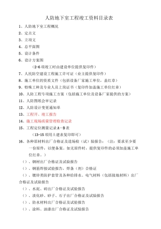 人防工程竣工资料目录表
