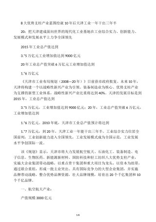 天津8大优势支柱产业蓝图