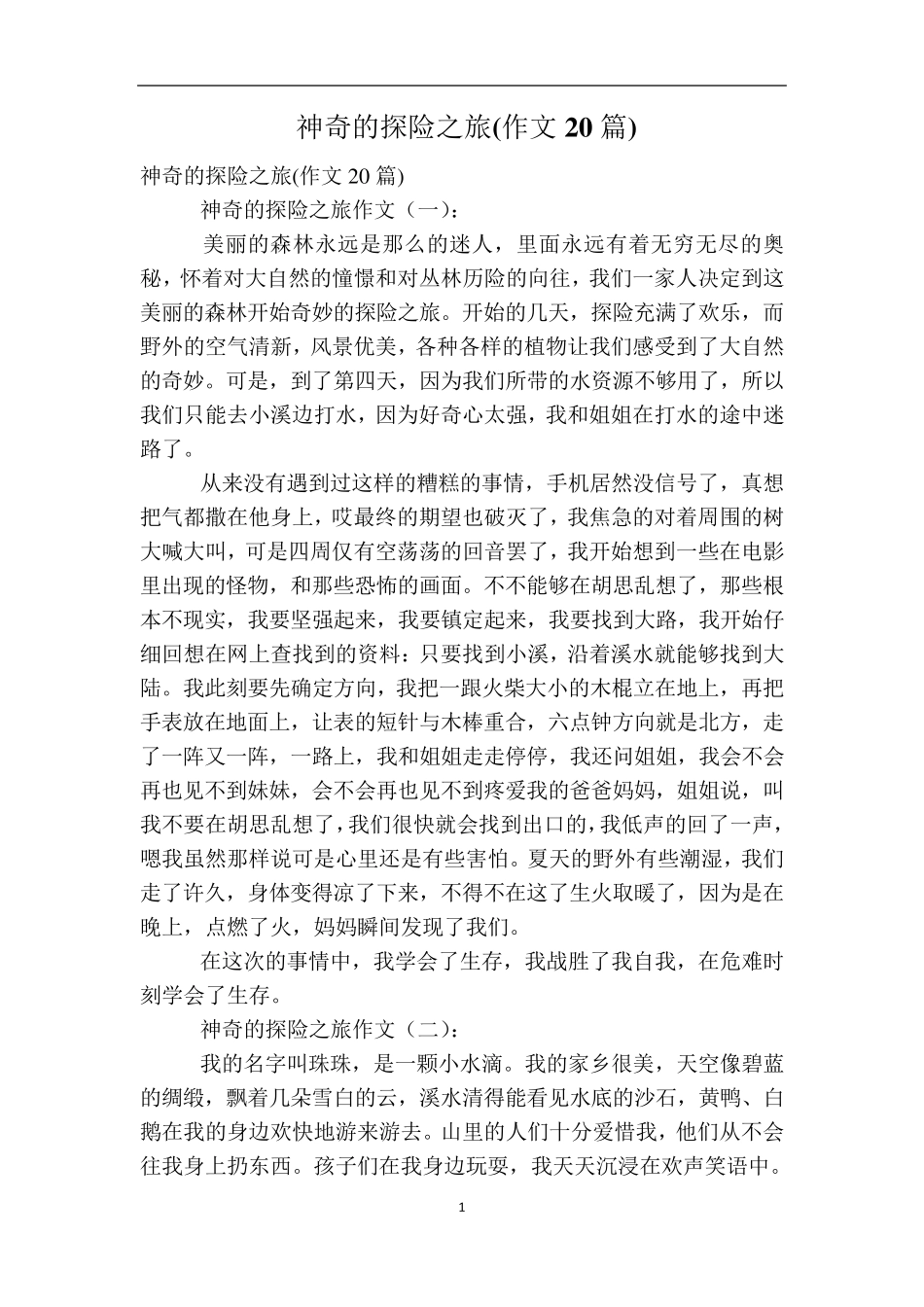 神奇的探险之旅(作文20篇)_第1页
