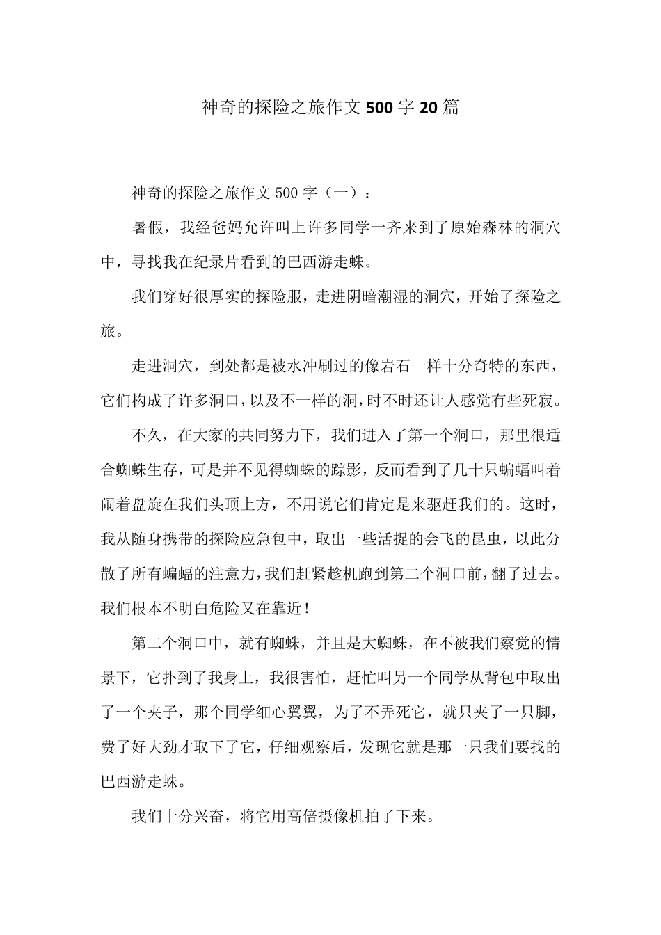 神奇的探险之旅作文500字20篇_第1页