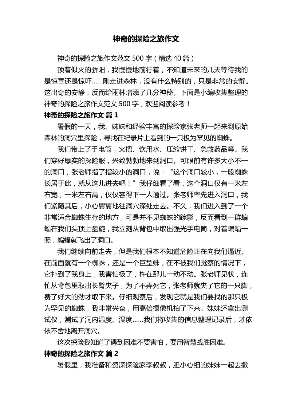 神奇的探险之旅作文范文500字(40篇)_第1页