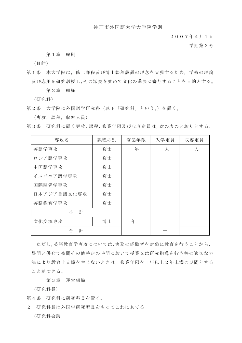 神戸市外国语大学大学院学则_第1页