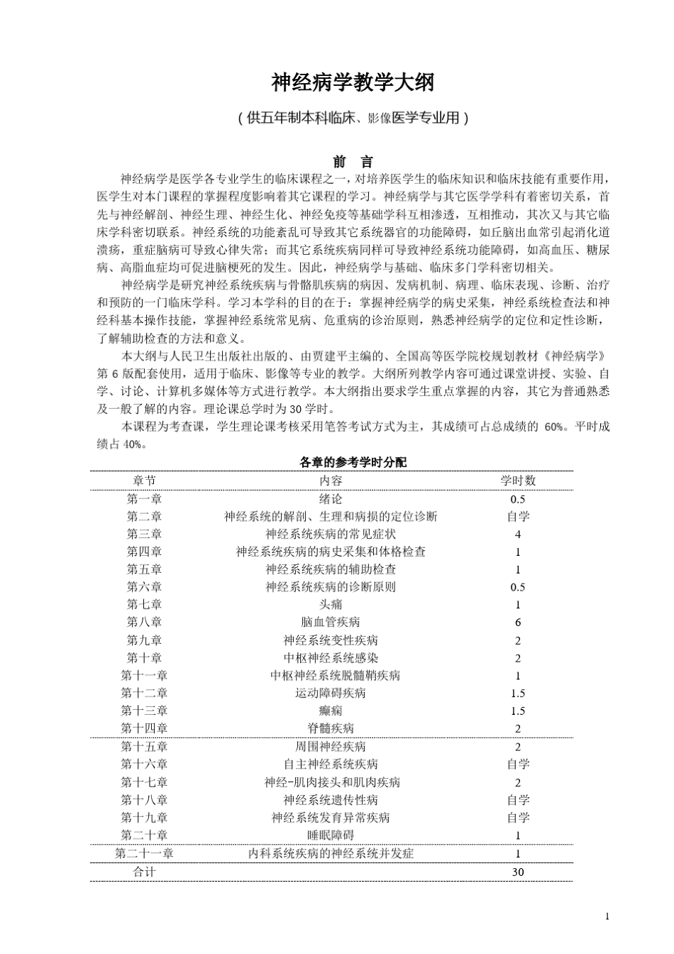 神经病学教学大纲新_第1页