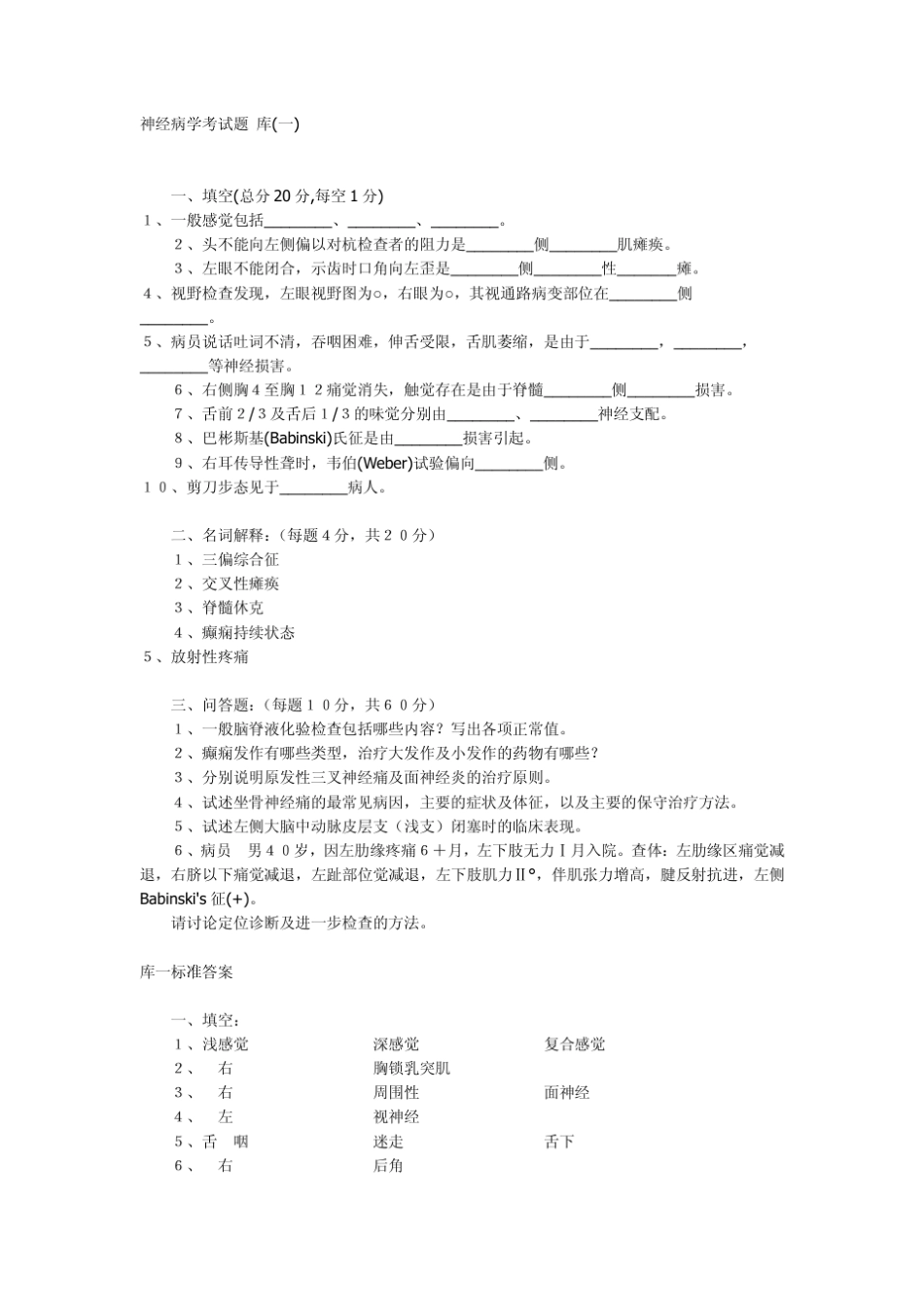 神经病学考试题(共二十一库)_第1页