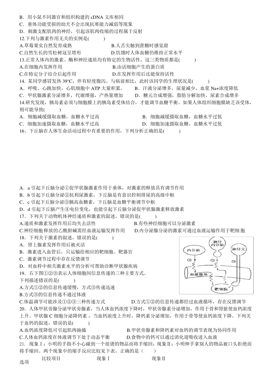 神经调节与体液调节高考真题练习_第2页