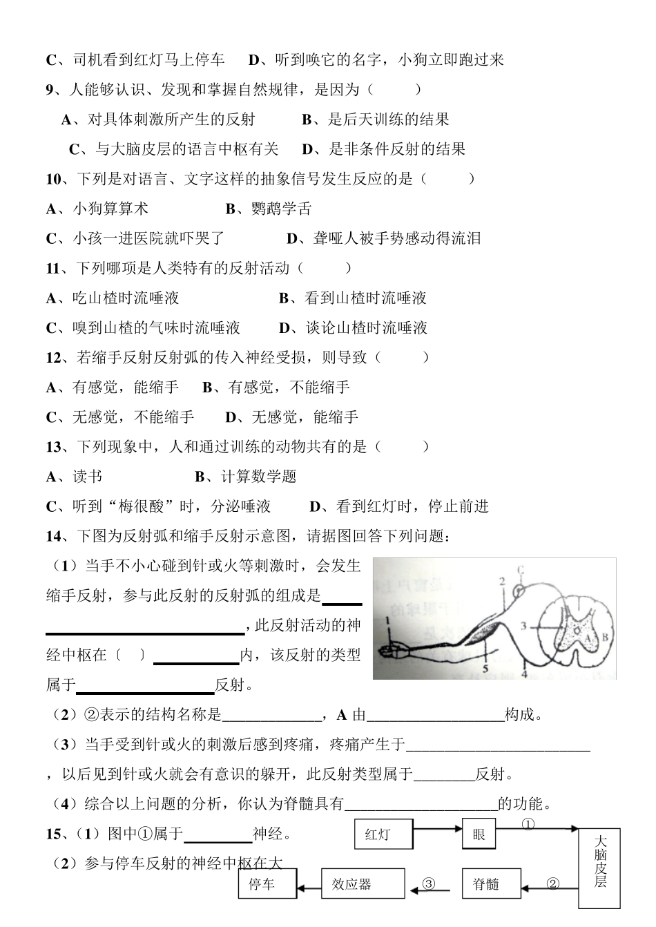 神经调节的基本方式(练习题及答案)_第2页