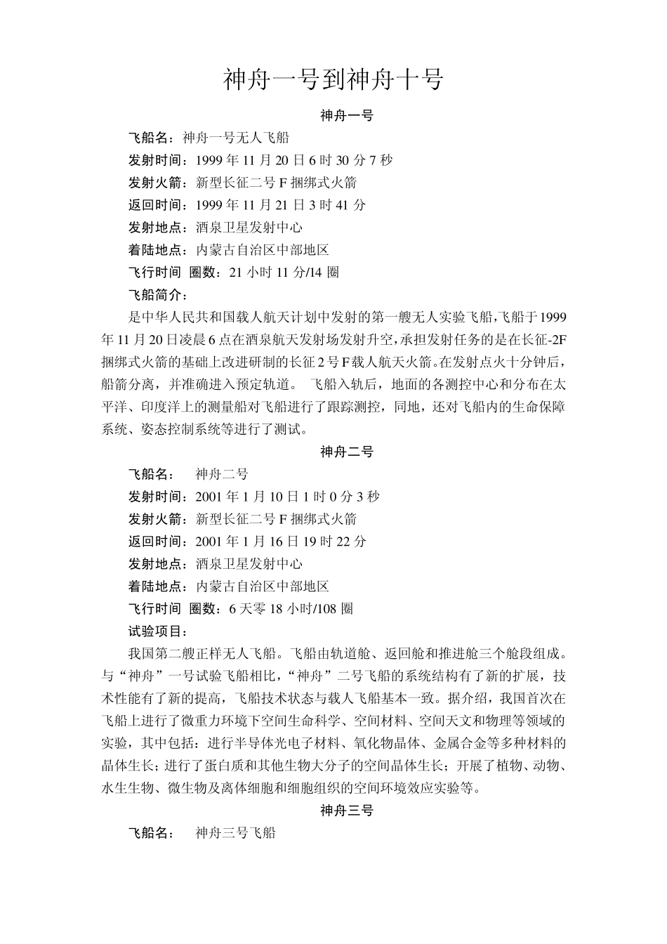 神舟一号到神舟十号飞船简介_第1页