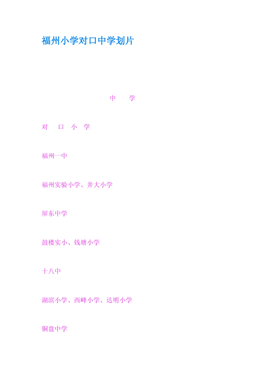 福州小学对口中学划片_第1页