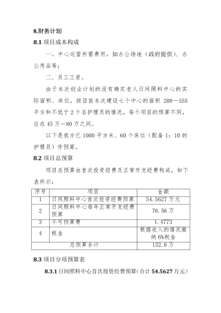福康老年人日间照料中心财务部分