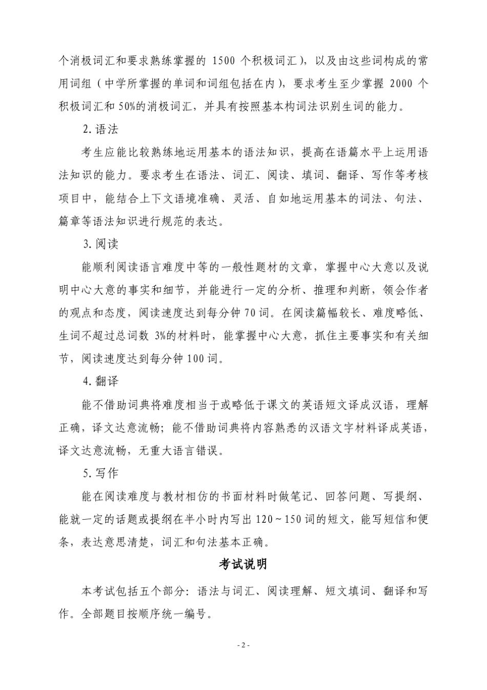 福建师范大学成人学位非英语专业英语考试大纲_第2页