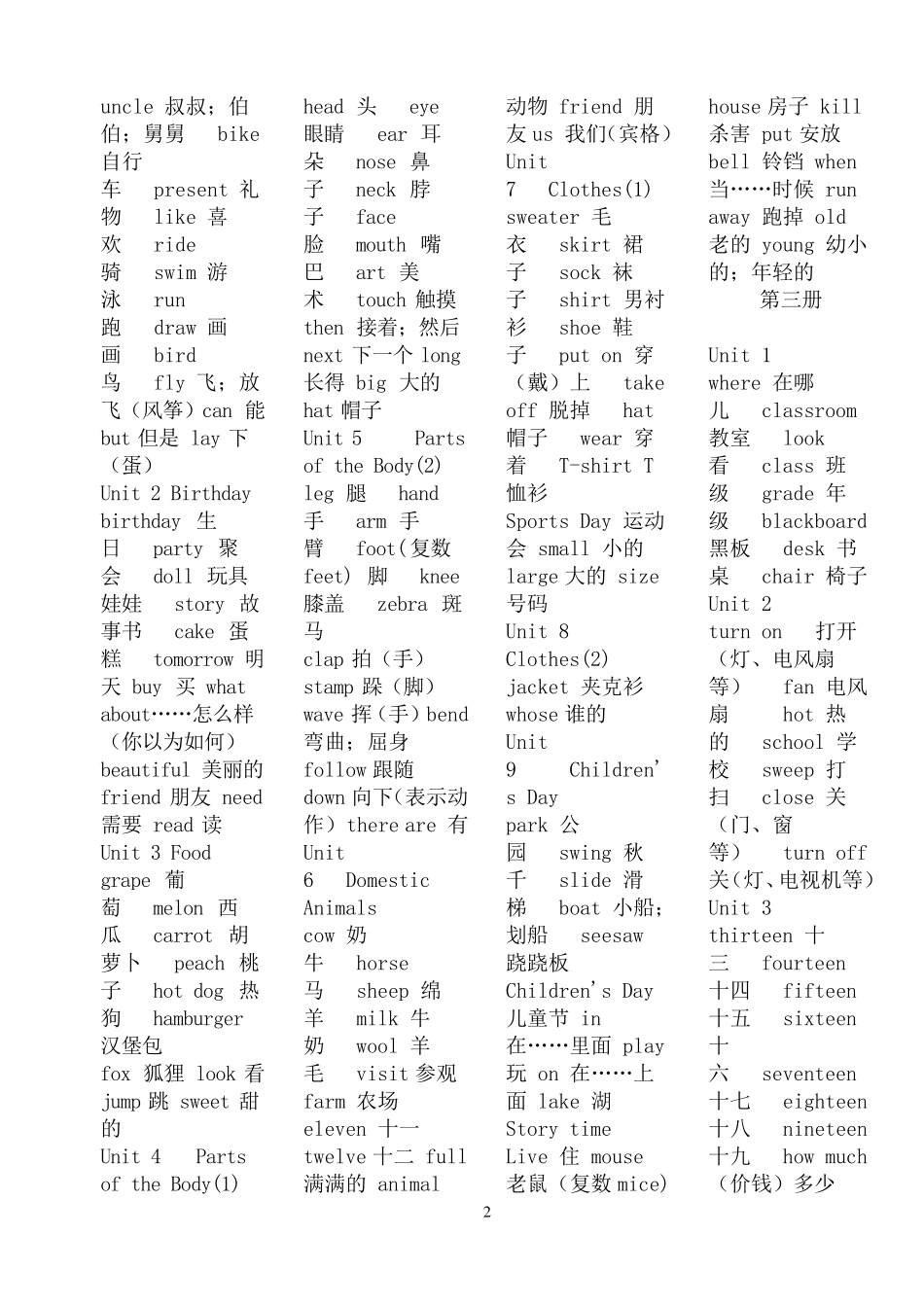 福建版小学英语教材单词表_第2页