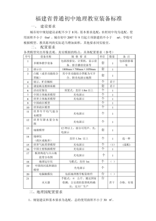 福建省普通初中地理教室装备标准