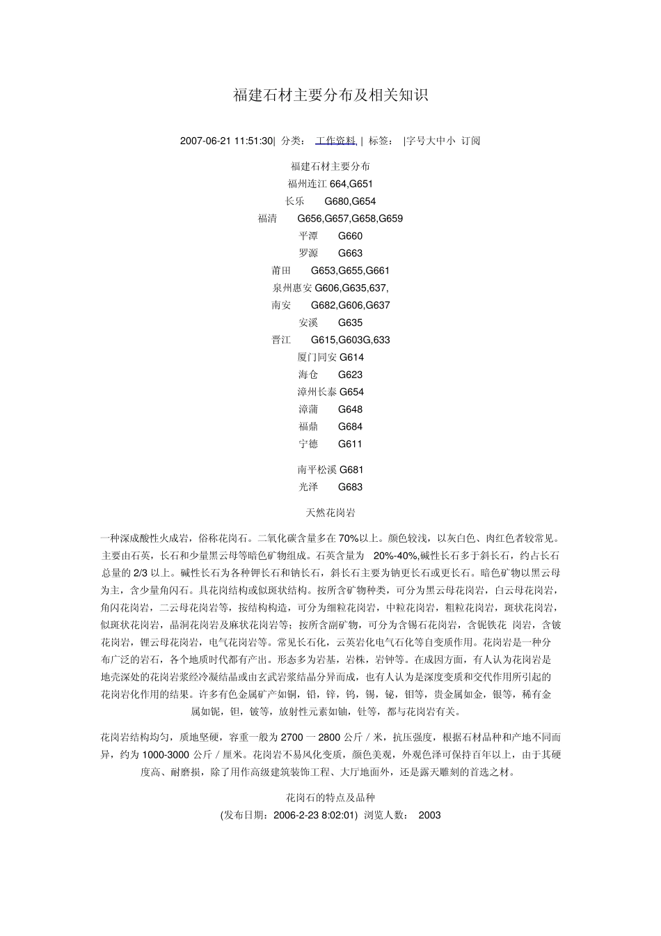 福建石材主要分布及相关知识_第1页