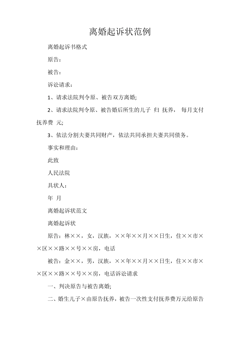 离婚起诉状范例_第1页