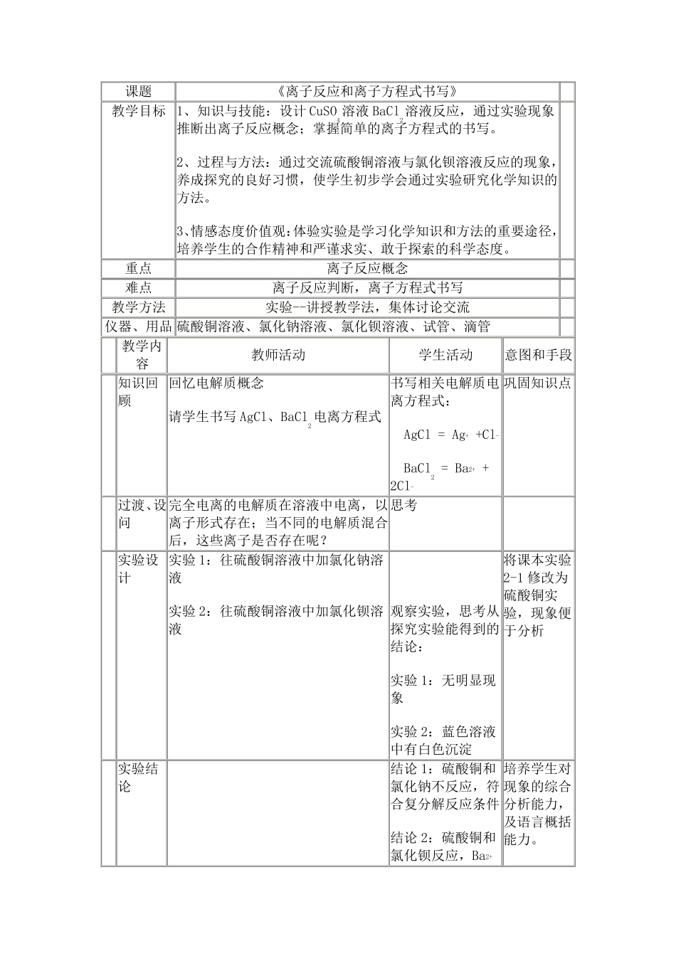 离子反应和离子方程式书写教学设计_第2页