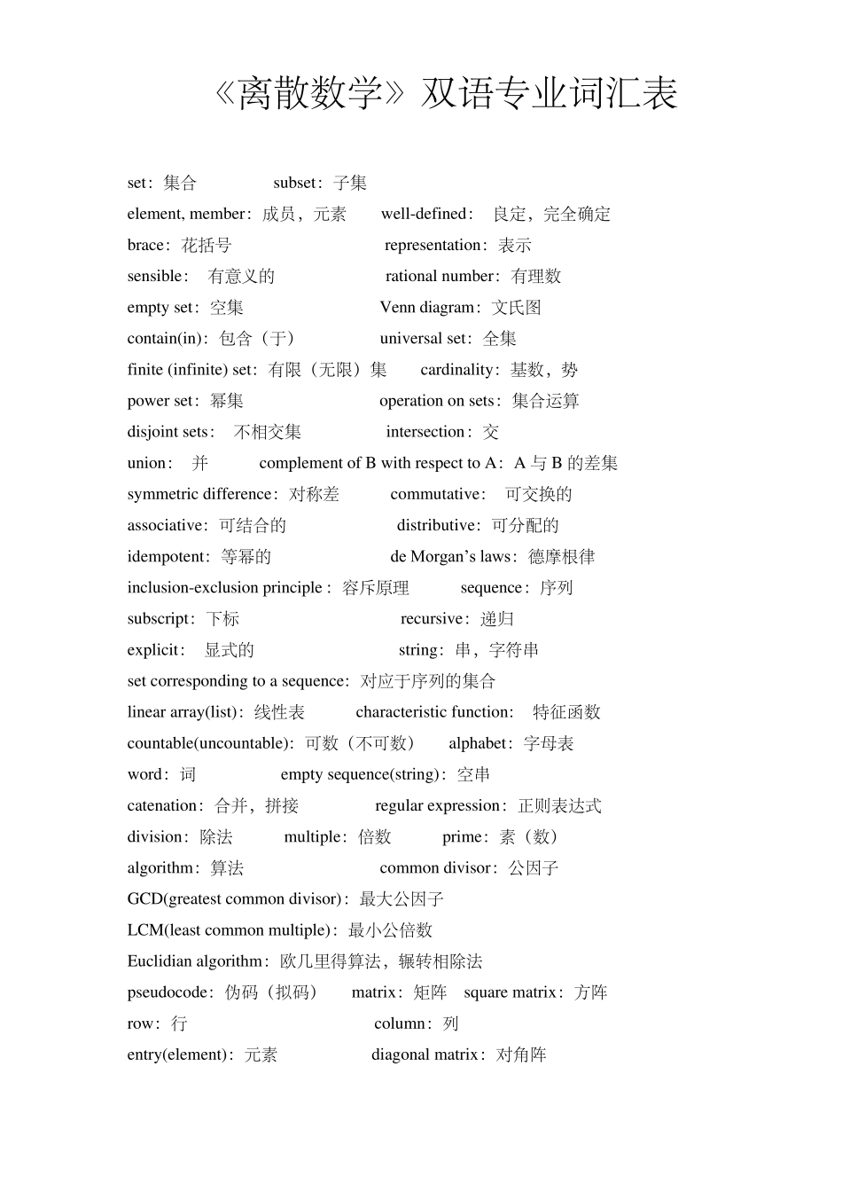 离散数学双语专业词汇表_第1页