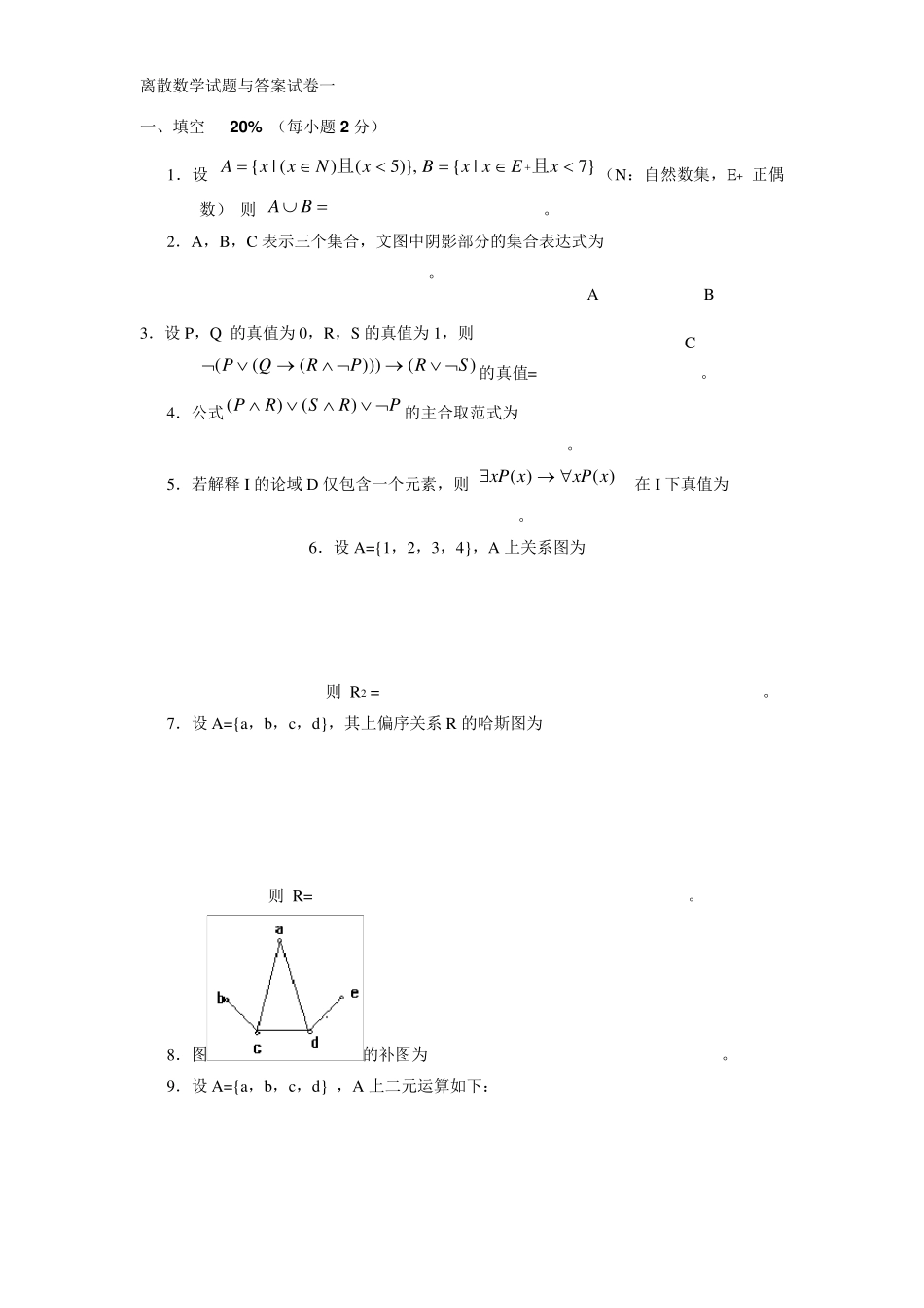 离散数学试题与答案试卷一_第1页
