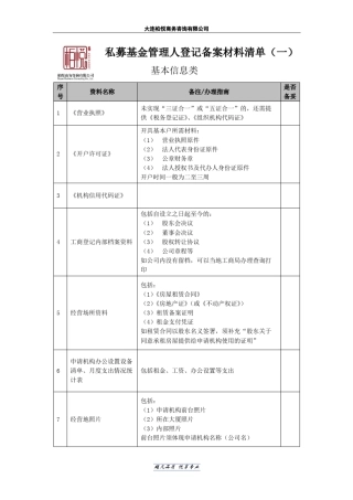 私募基金管理人登记备案材料清单