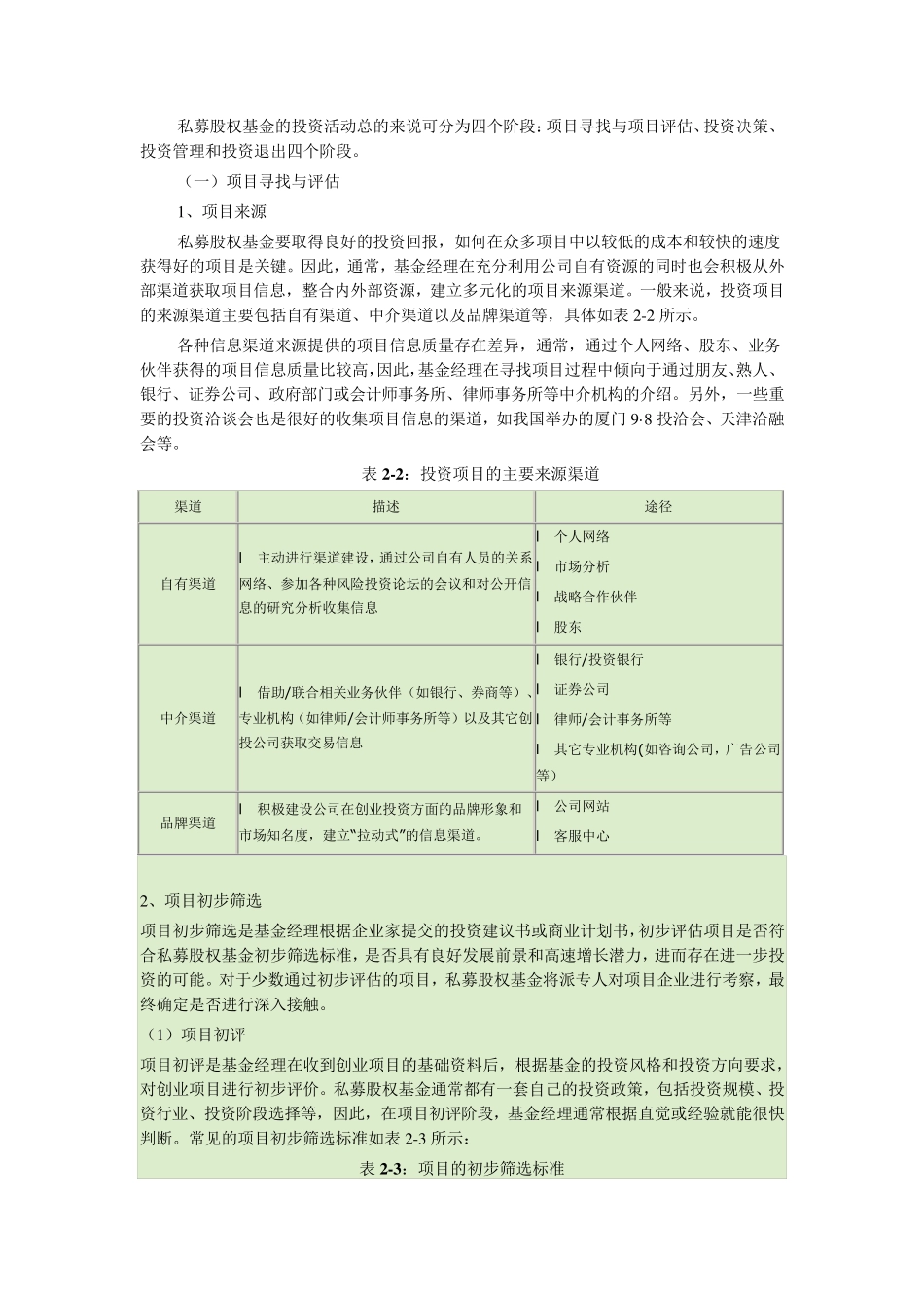 私募股权基金的投资的四个阶段_第1页