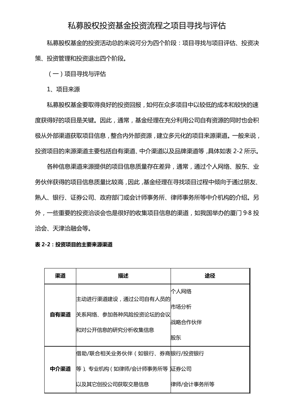 私募股权投资基金投资流程之项目寻找与评估_第1页