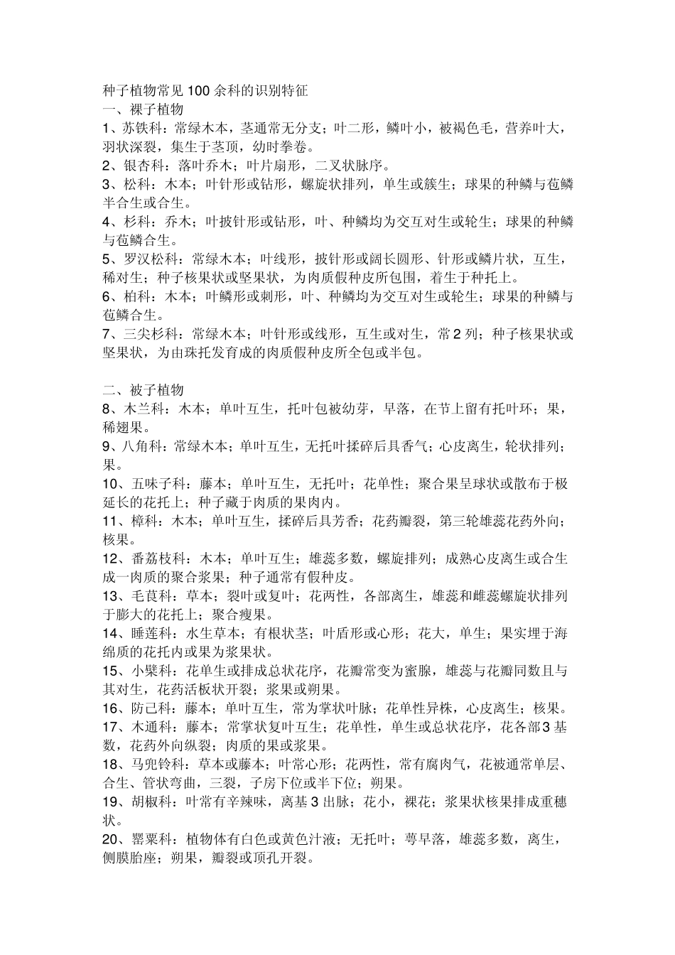种子植物常见100余科的识别特征_第1页