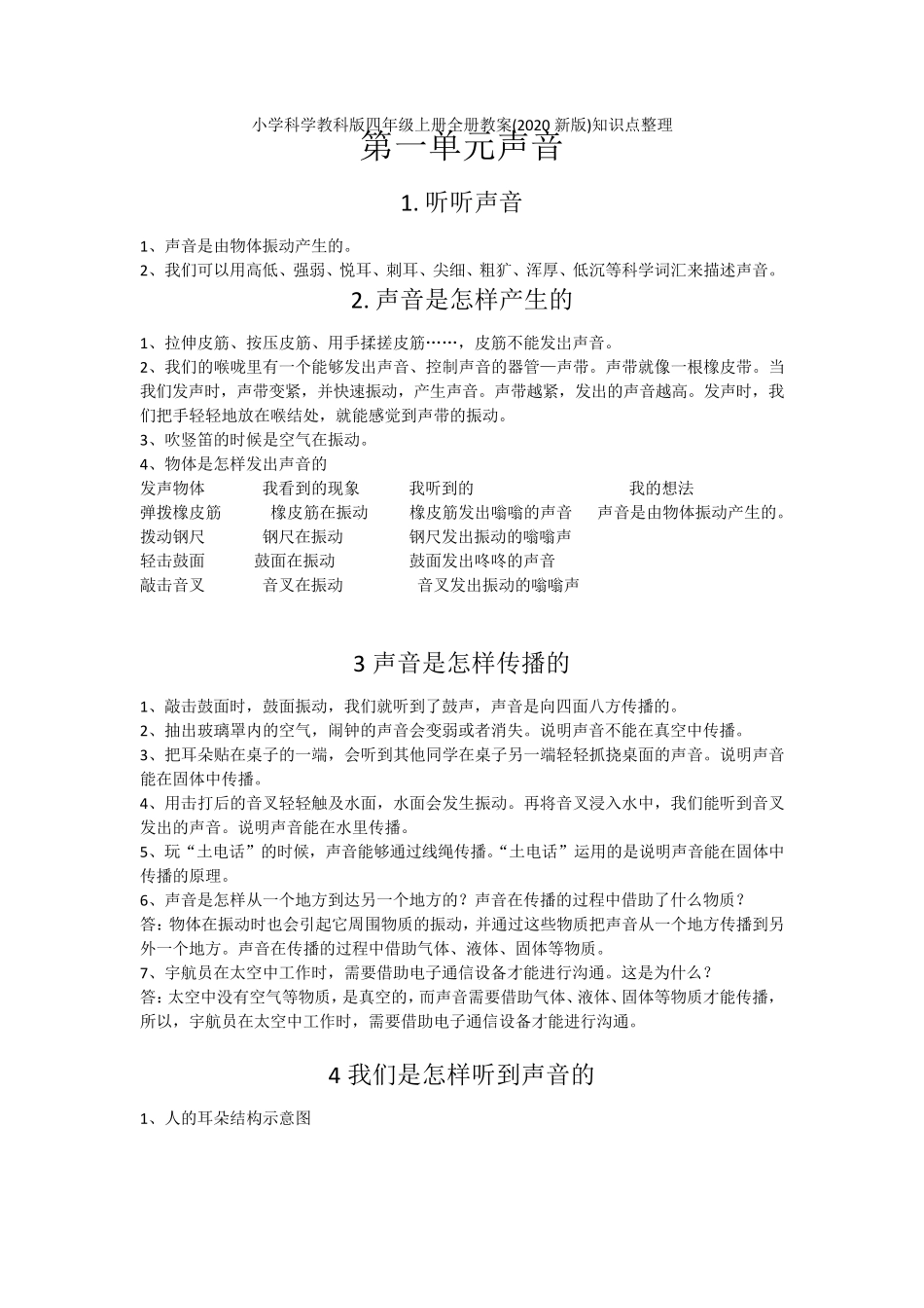 科学四年级上册(2020新版)知识点整理_第1页